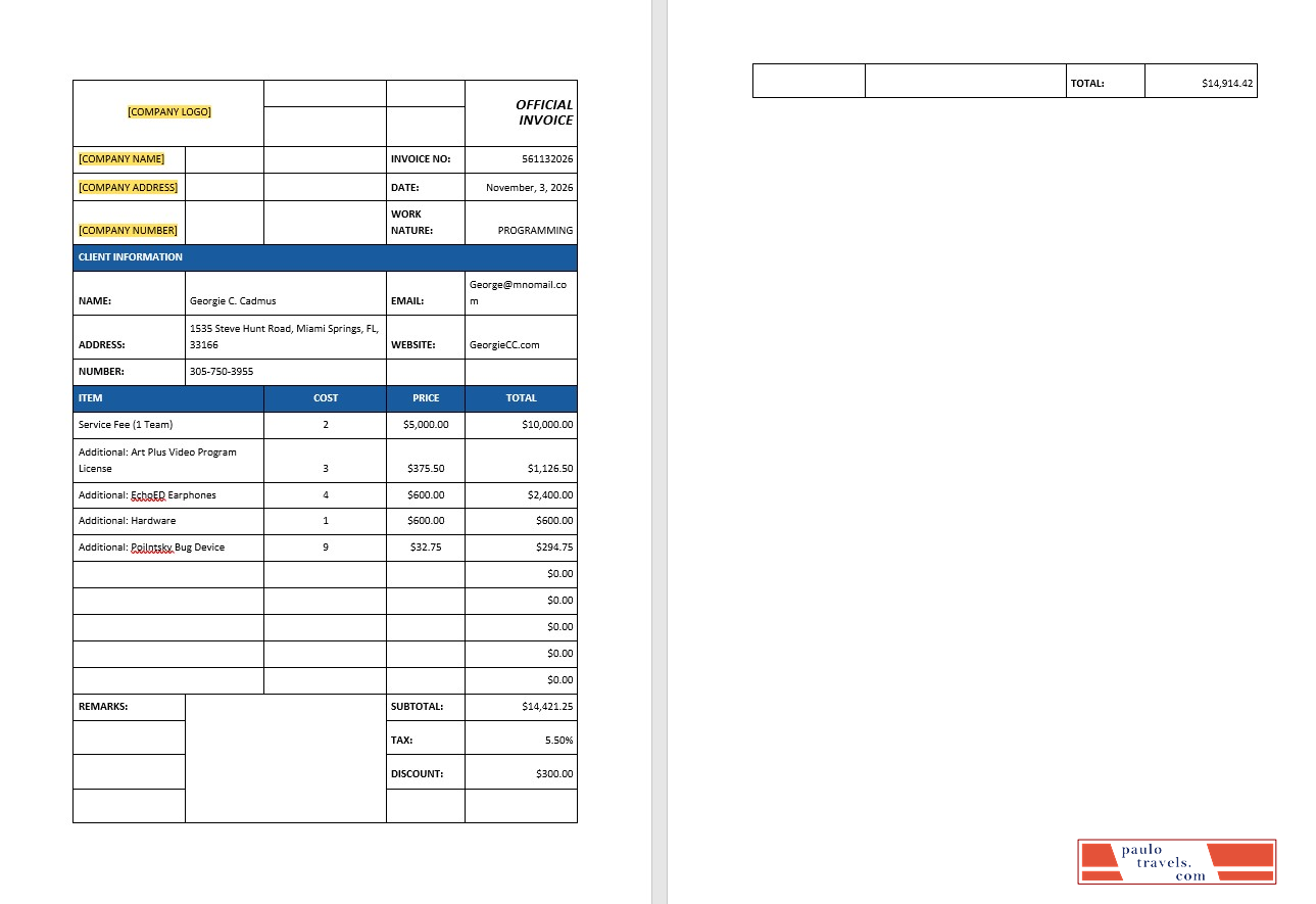 IT Support Invoice Template PSD template